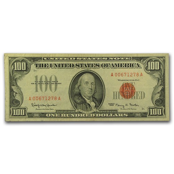 1966 $100 U.S. Note Red Seal VF (Fr#1550) - APMEX®